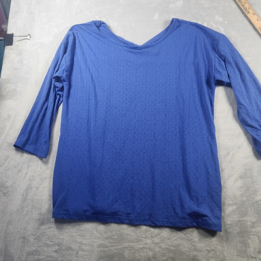 T by Talbots Top Shirt Women's L Blue Knit Knotted‎ Keyhole Accent